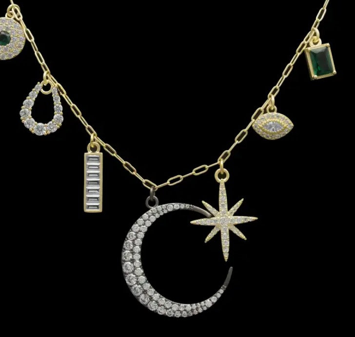 Gold 7 CharmNecklace With Star, Horsehoe