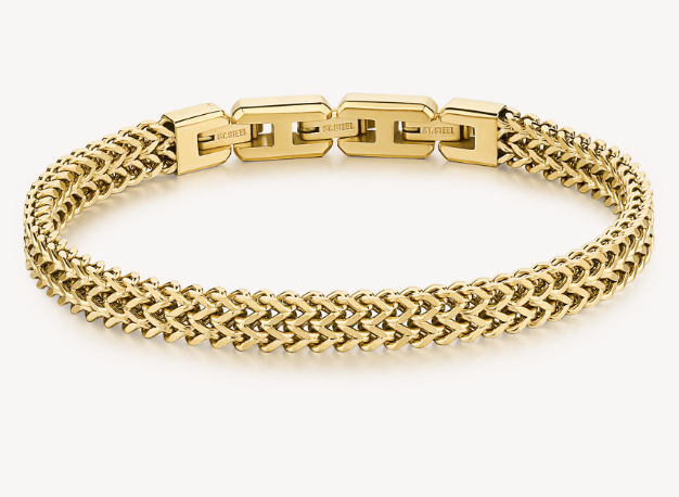Mens Gold Bracelet "W" Thick Link