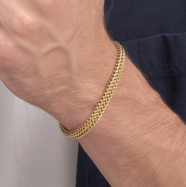 Mens Gold Bracelet "W" Thick Link