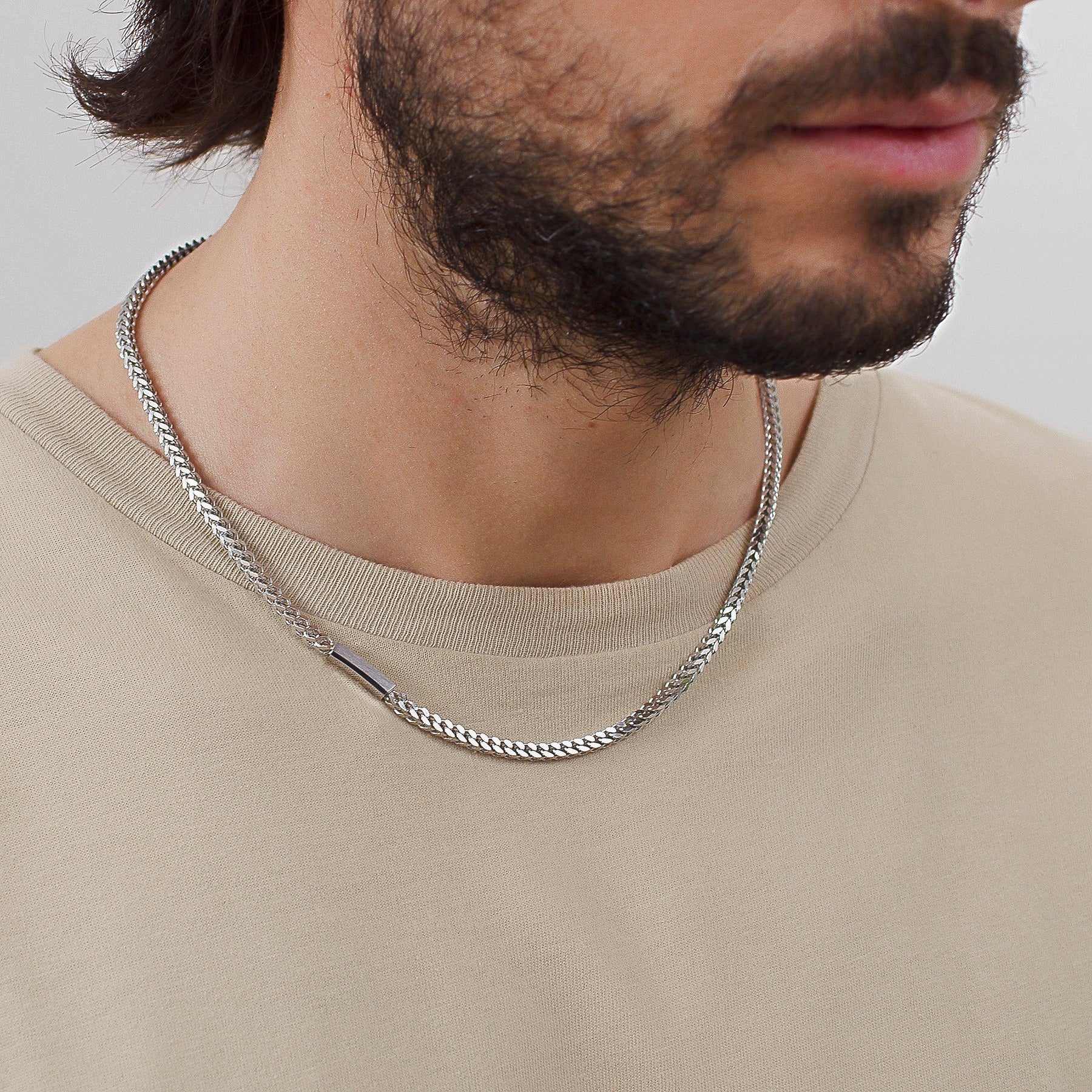 Mens Box Chain Tag Necklace