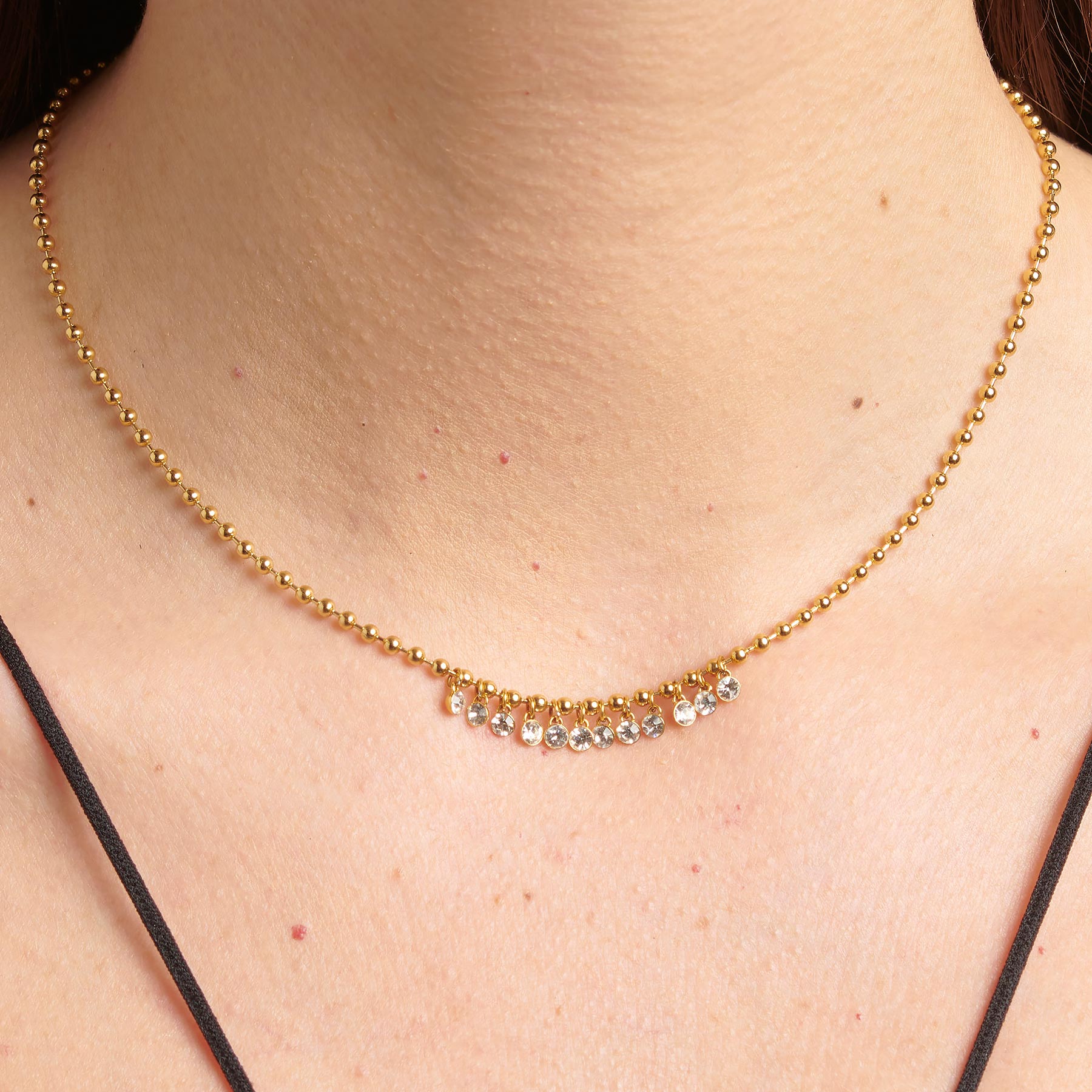 Symphonia Beaded Crystal Necklace - Gold