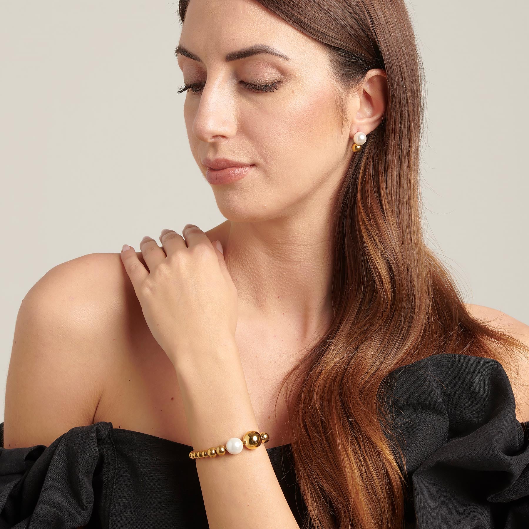 Gold &amp; Pearl Beaded Bracelet