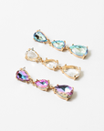 Three Tier Crystal Teardrop Earring Gold