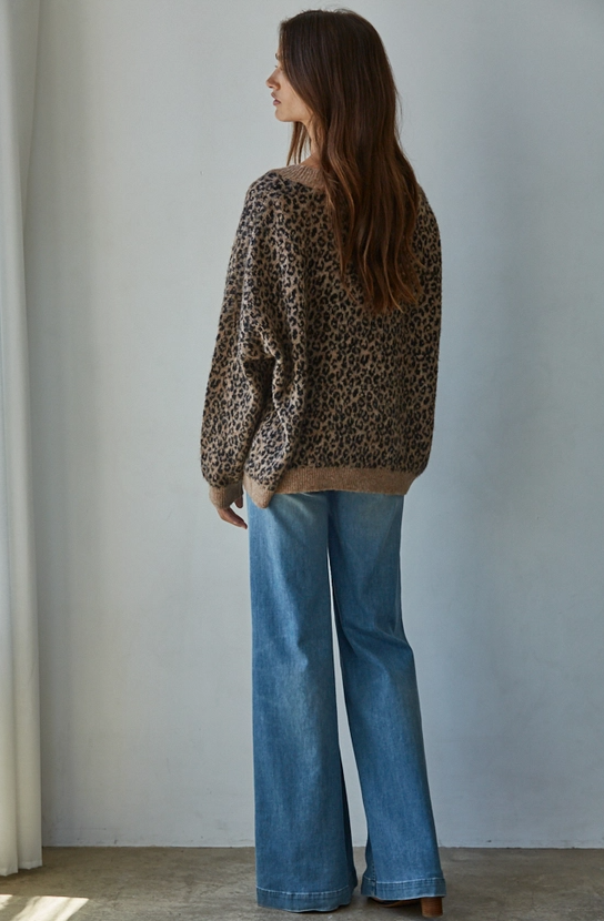 Cheetah V-Neck Knit Sweater