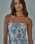 Rayon Floral Smocked Strapless Midi