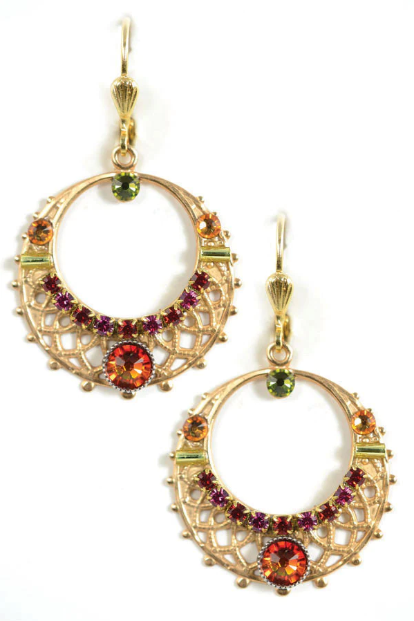Fire Opal Swarovski Mosaic Hoops