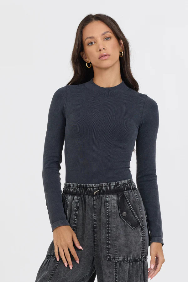 Seamless Mock Neck Top - Washed Grey