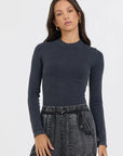 Seamless Mock Neck Top - Washed Grey