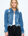 Distressed Hem Cropped Denim Jacket