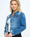 Distressed Hem Cropped Denim Jacket