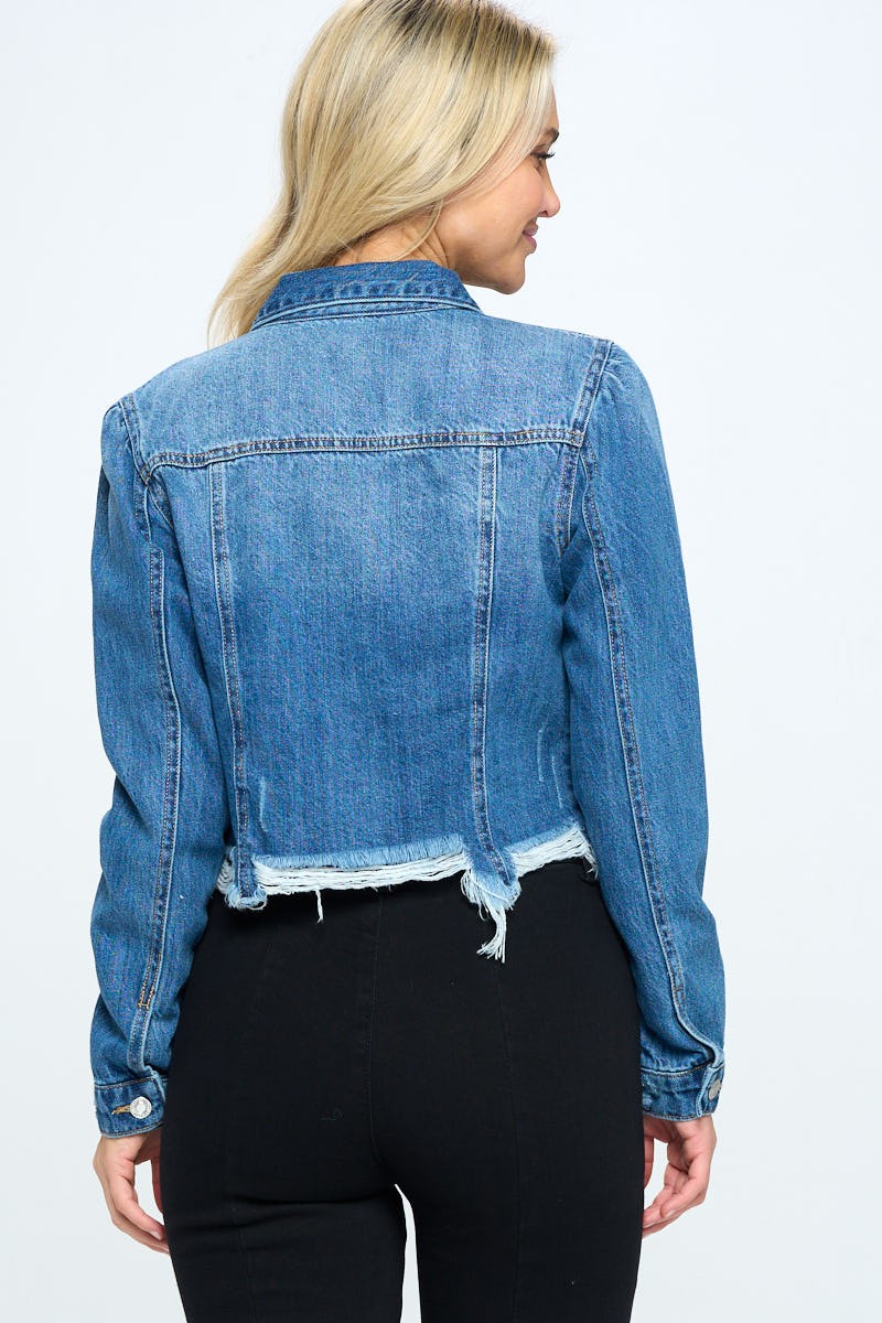 Distressed Hem Cropped Denim Jacket