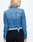 Distressed Hem Cropped Denim Jacket