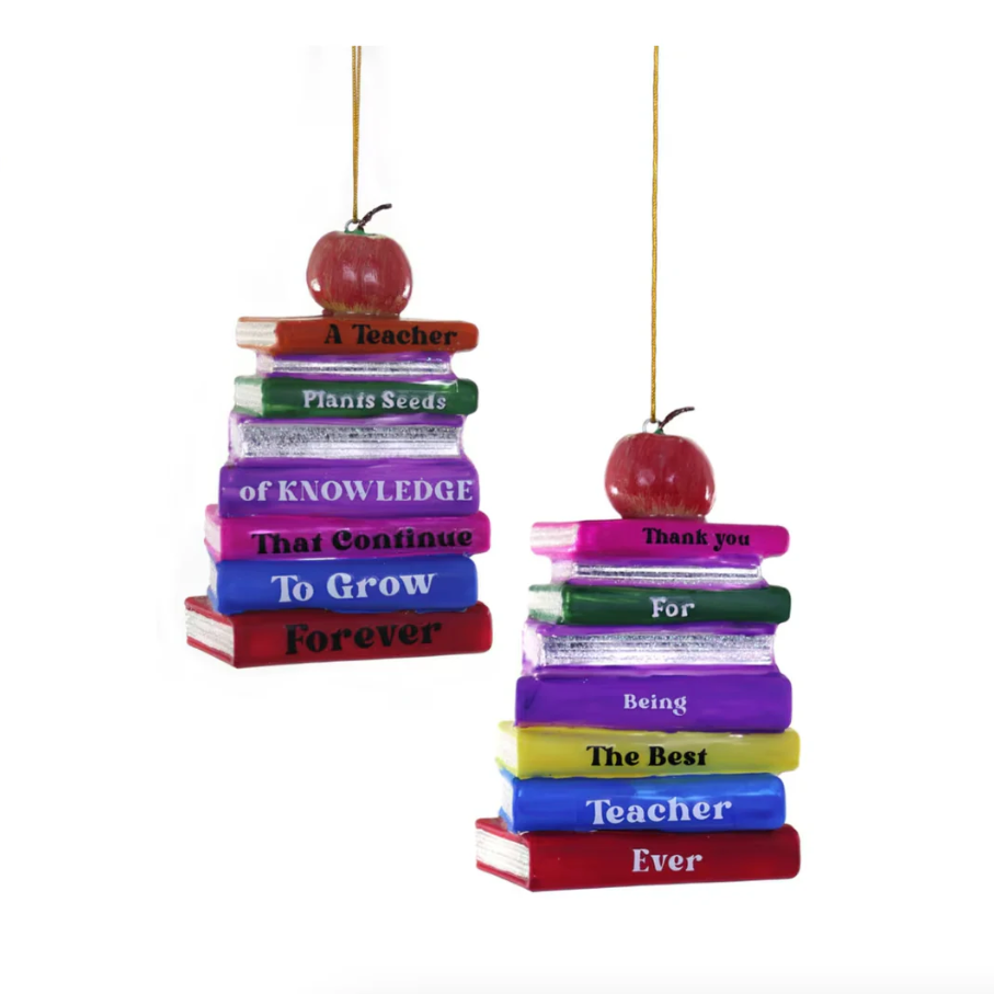 Stack of Books Glass Ornament