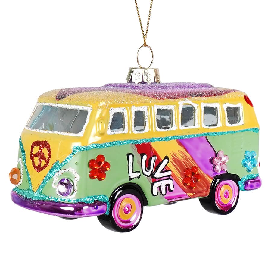 Hippie Bus Glass Ornament