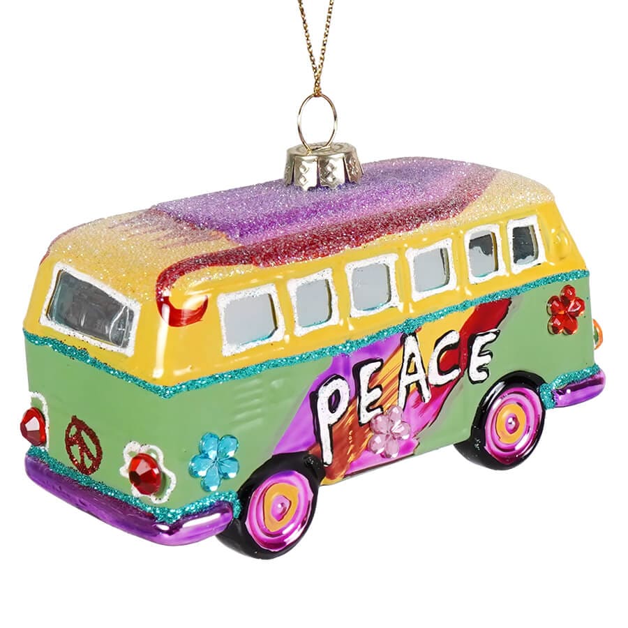 Hippie Bus Glass Ornament