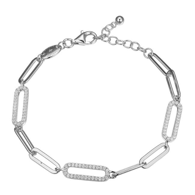 Silver Diamond Paperclip Chain Bracelet