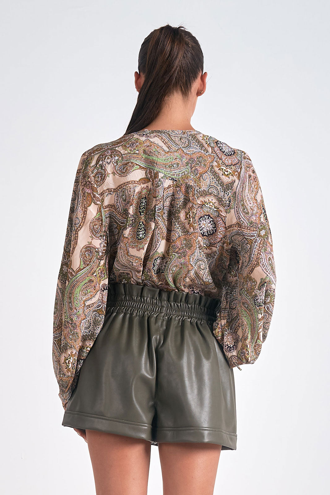 Beige Paisley Bubble Sleeve Top