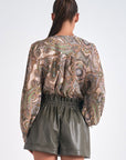 Beige Paisley Bubble Sleeve Top