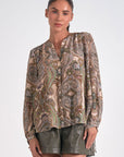 Beige Paisley Bubble Sleeve Top