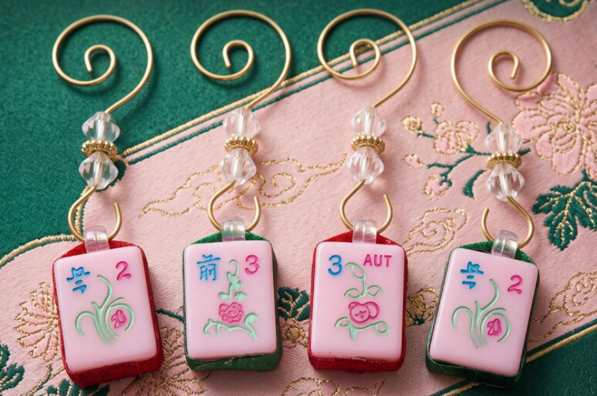 Pink Flower Mahjong Tile Ornament