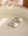 Silver Diamond Hoop Pearl Drop Earrings