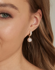 Gold Diamond Hoop Pearl Drop Earrings