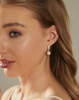 Gold Diamond Hoop Pearl Drop Earrings