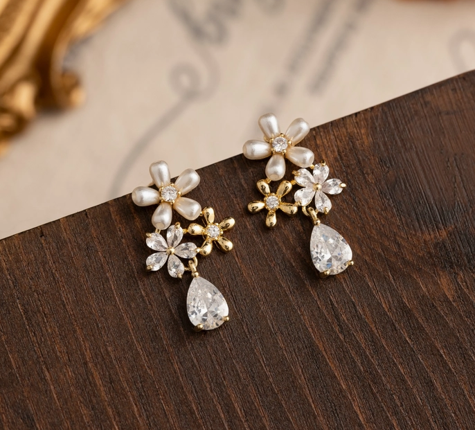 Freshwater Pearl Flower Drop Earrings