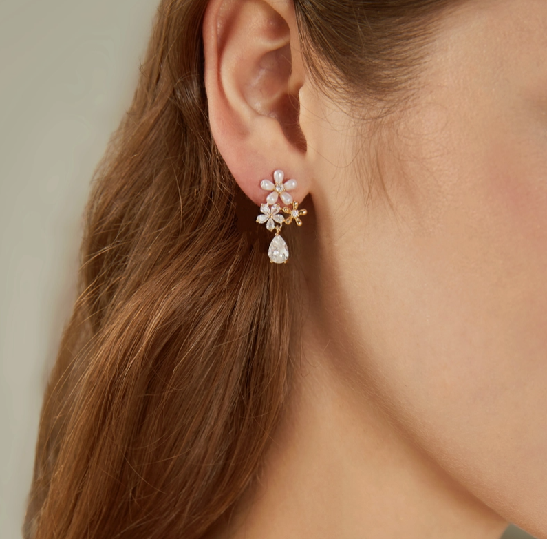 Freshwater Pearl Flower Drop Earrings