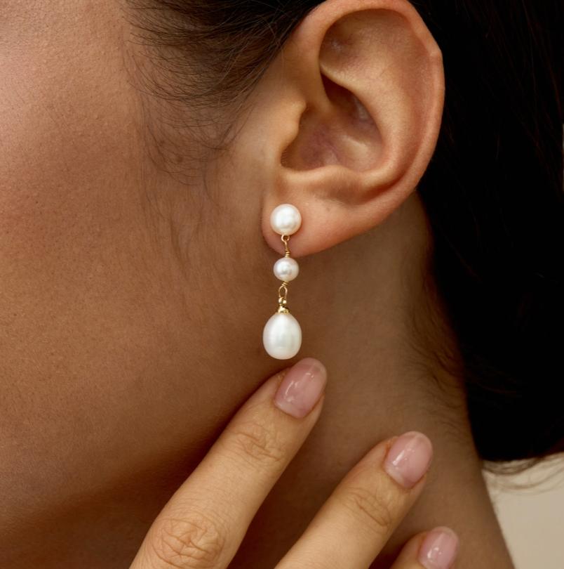 Gold Freshwater Pearl Drop Earrings