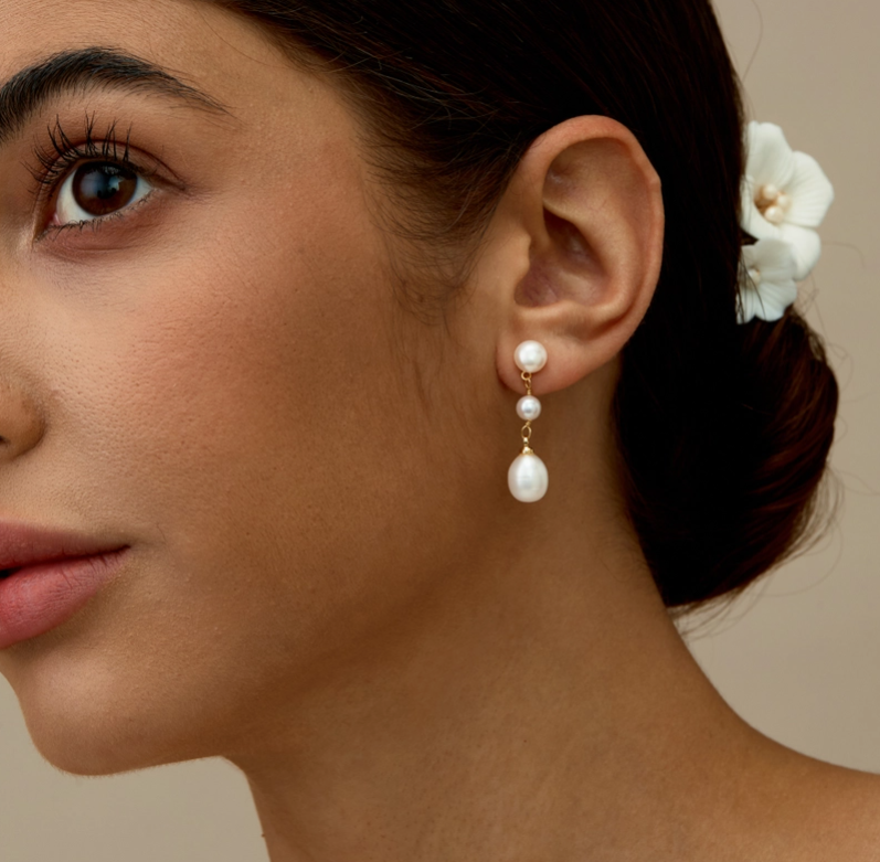 Gold Freshwater Pearl Drop Earrings