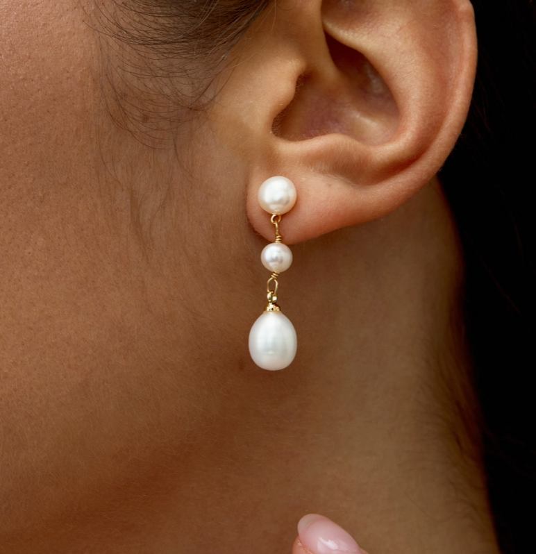 Gold Freshwater Pearl Drop Earrings