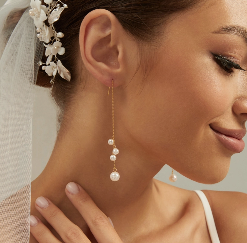 Gold Dainty Pearl Threader Earrings