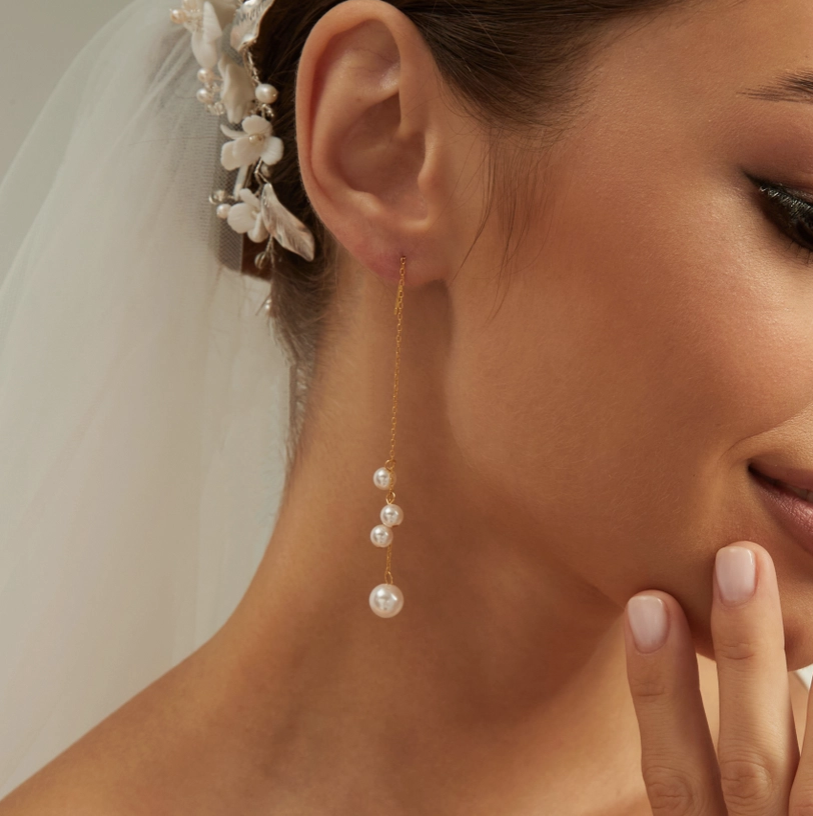 Gold Dainty Pearl Threader Earrings