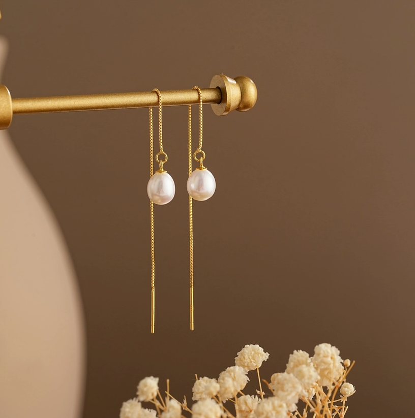 Gold Freshwater Pearl Threader Earrings