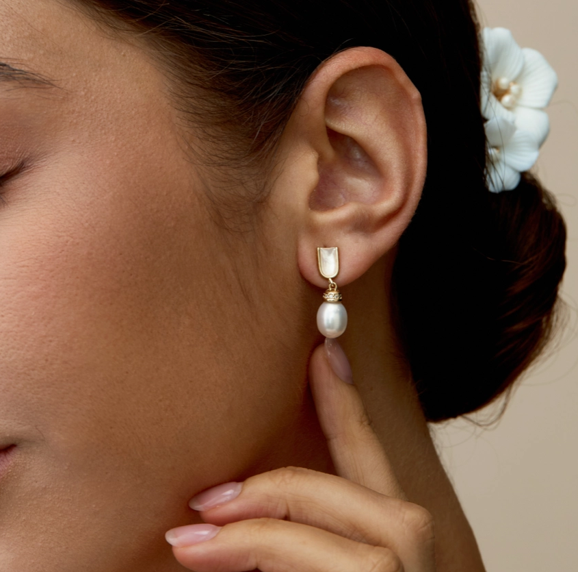 Dainty Gold Mother of Pearl Earrings