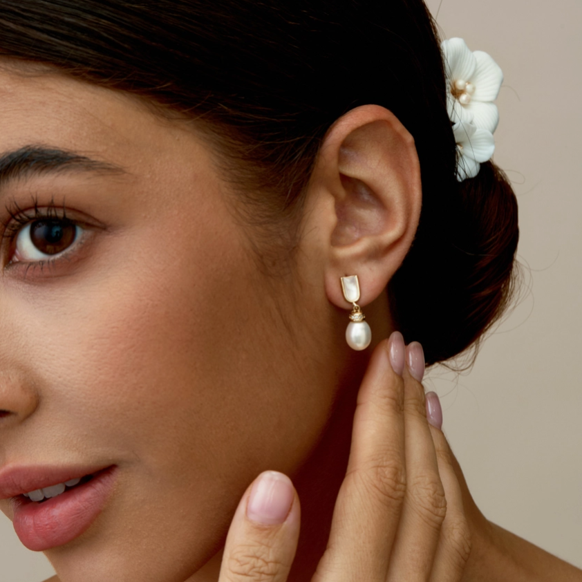 Dainty Gold Mother of Pearl Earrings