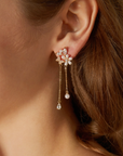 Gold Flower Pearl Dangle Earrings