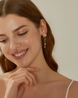 Gold Flower Pearl Dangle Earrings