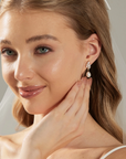 Gold Pearl Drop Earrings w/ Crystal Leaf