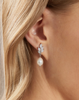 Silver Pearl Drop Ear w/ Crystal Leaf