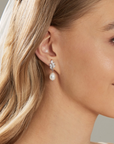 Silver Pearl Drop Ear w/ Crystal Leaf