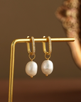Gold Pearl & Diamond Baroque Hoops