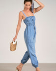 Light Wash Denim Jogger Jumpsuit