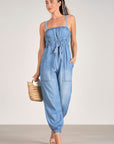 Light Wash Denim Jogger Jumpsuit