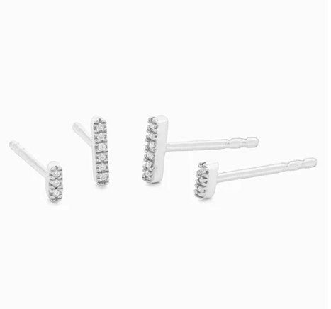 Double Bar Stud Earrings Silver