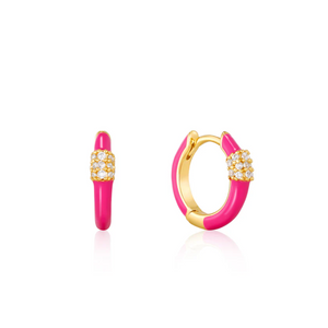 Neon Pink Enamel Carabiner Hoop Earrings