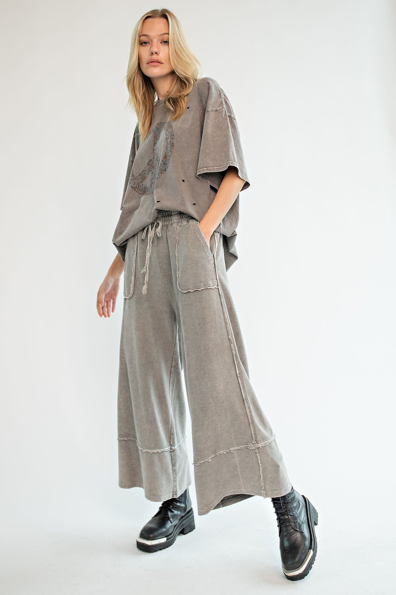 Washed Wide Legged Palazzo Pants