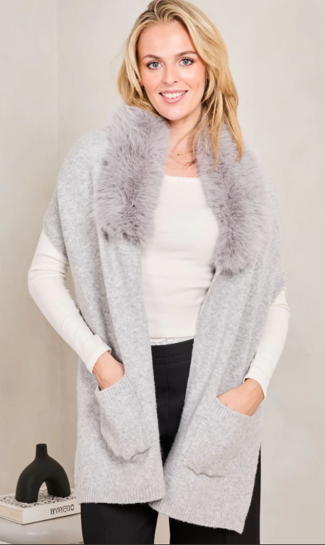 Winter Stole Grey Fur Collar Scarf