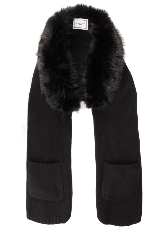 Winter Stole Fur Collar Black Scarf